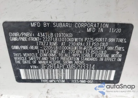 2021 Subaru Crosstrek Premium из США, поврежденный, VIN JF2GTAPCXM8293314